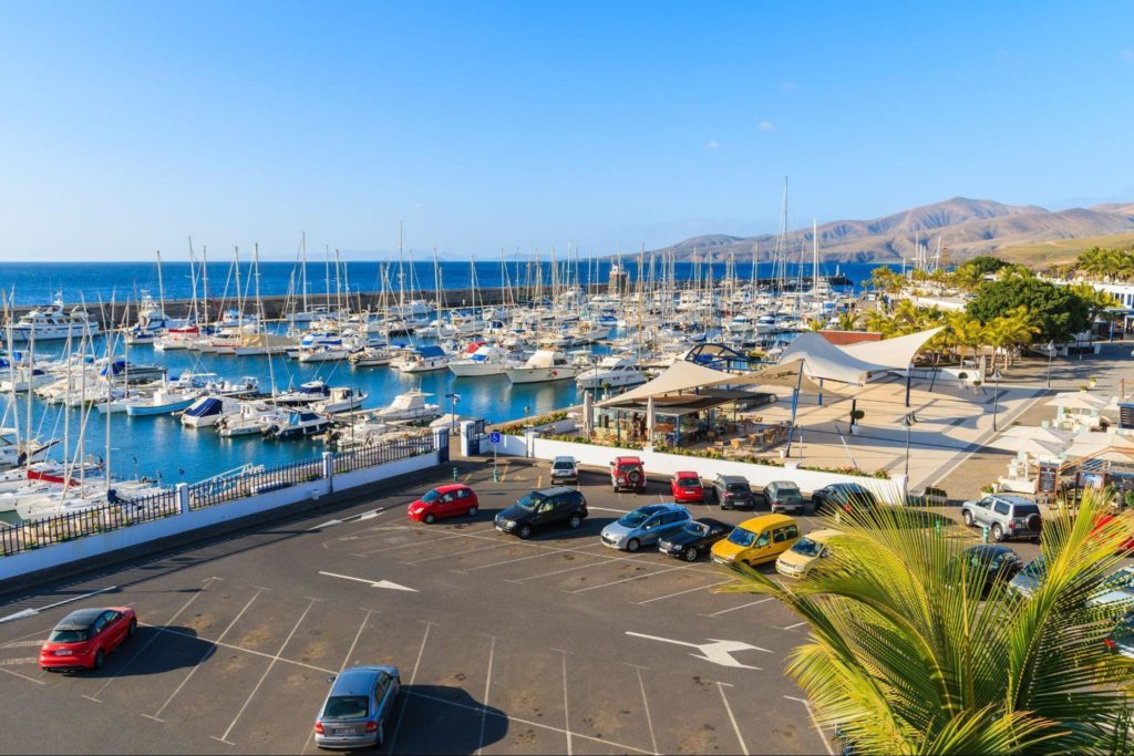 Puerto Calero parking in Lanzarote