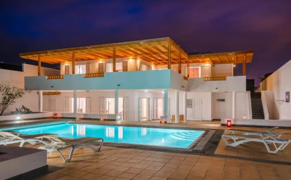 villa in lanzarote with private pool at night